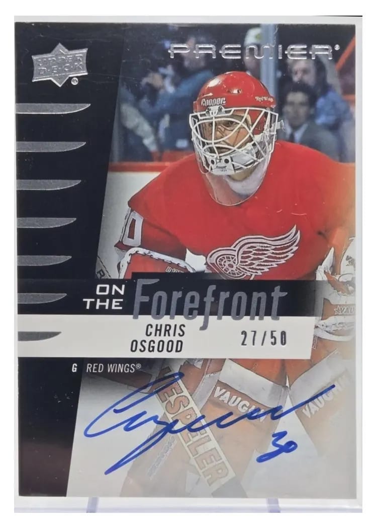 2023-24 Upper Deck Premier On the Forefront Legends and Superstars Autograph Chris Osgood #OFS-CO card
