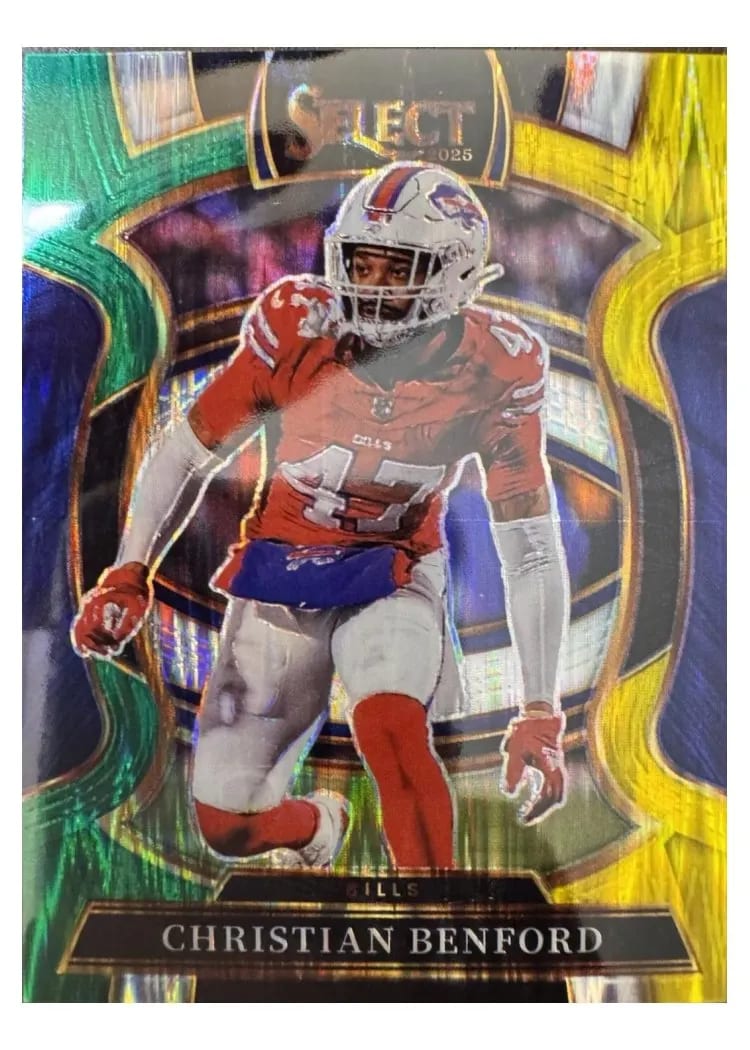 2025 Panini Select Base Set Christian Benford Green Yellow Prizm Shock #84 card
