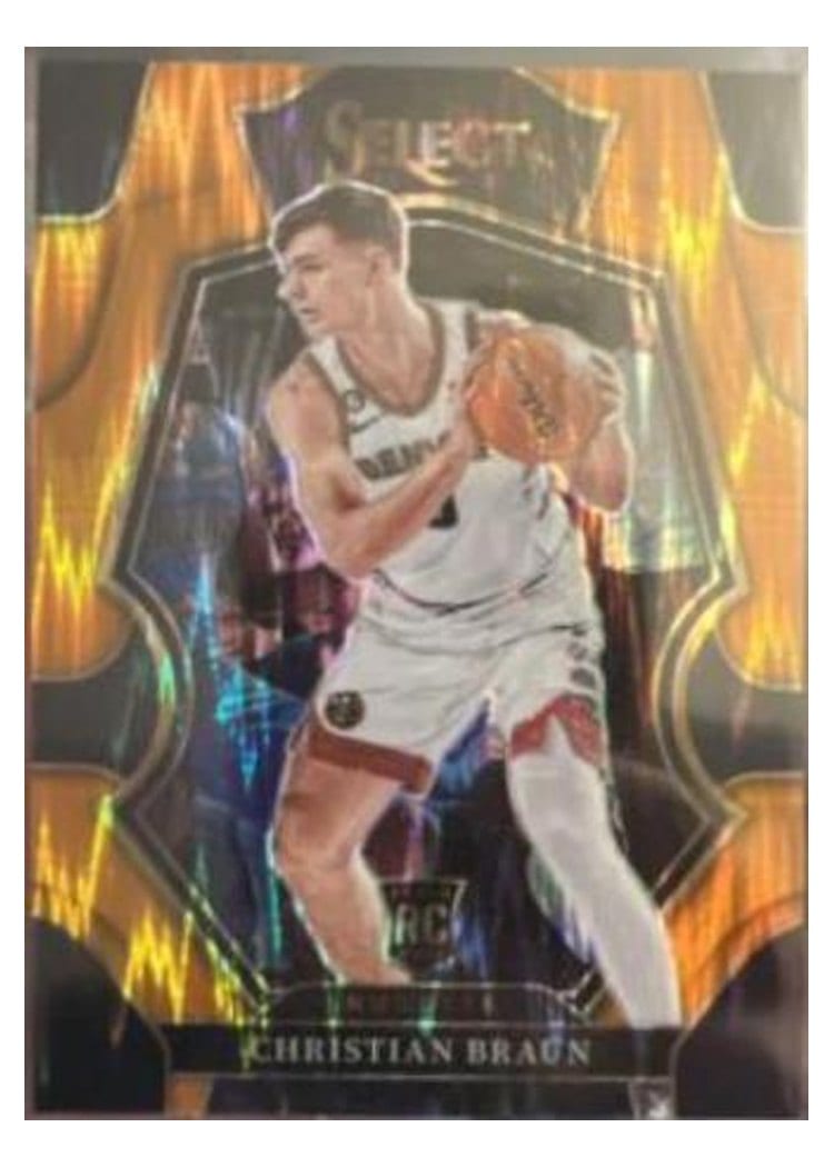 2022-23 Panini Select Base Set Christian Braun Orange Flash Prizm #195 card