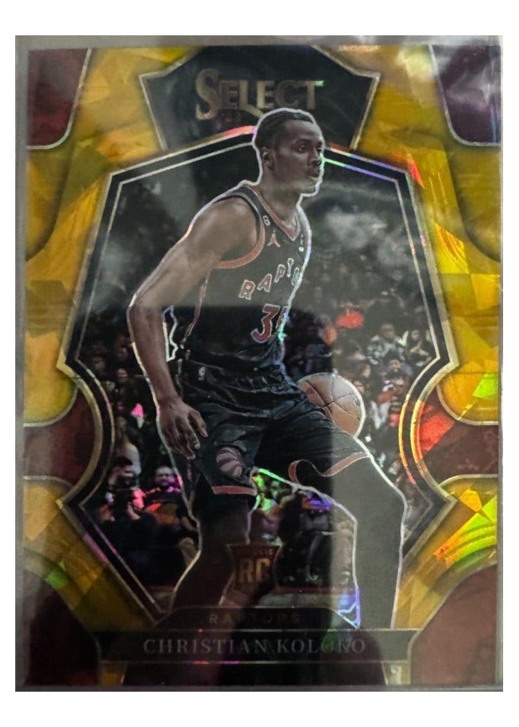 2022-23 Panini Select Base Set Christian Koloko Gold Cracked Ice Prizm #297 card
