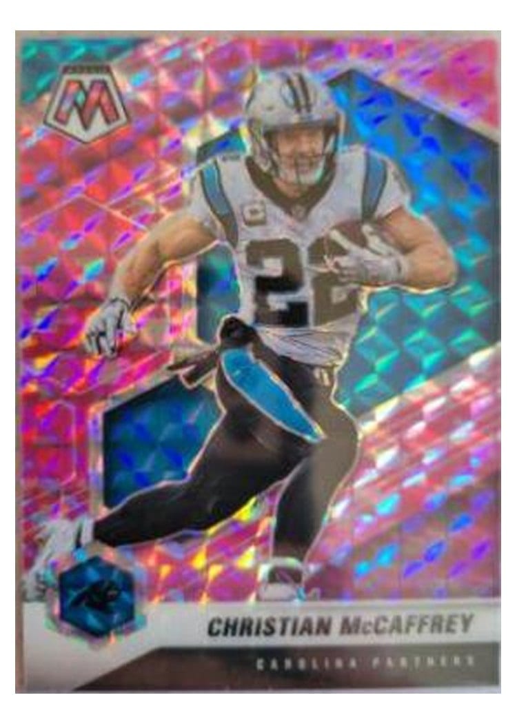 2021 Panini Mosaic Base Set Christian McCaffrey Camo Pink Mosaic #36 card