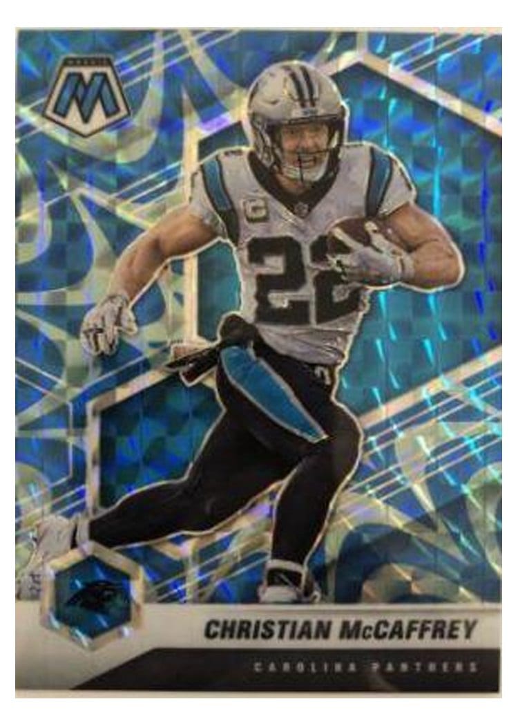2021 Panini Mosaic Base Set Christian McCaffrey Reactive Blue Mosaic #36 card