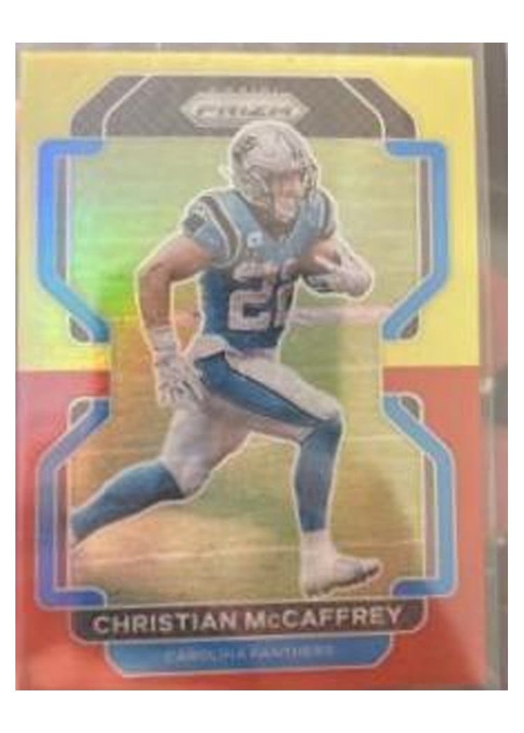 2021 Panini Prizm Base Set Christian McCaffrey Yellow Red Prizm #315 card