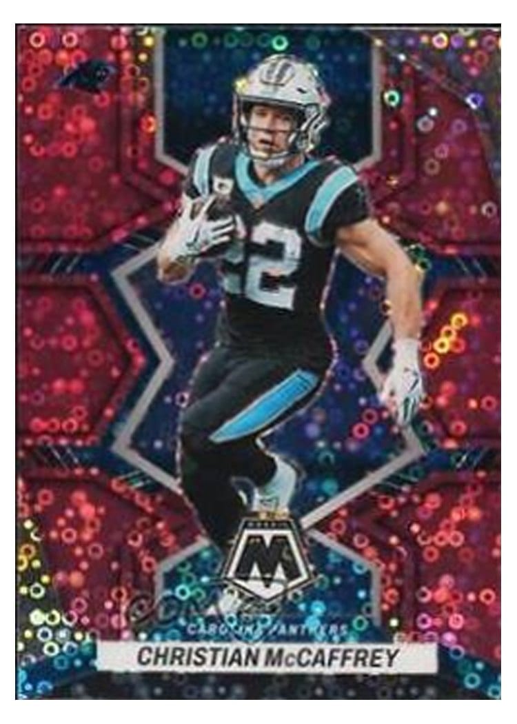 2022 Panini Mosaic Base Set Christian McCaffrey No Huddle Pink #28 card