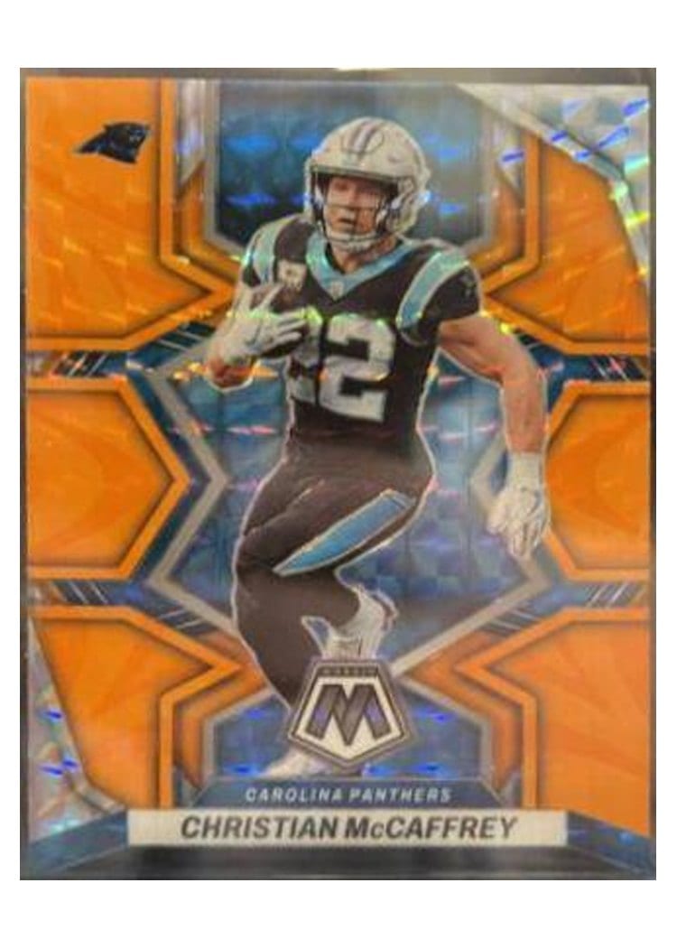 2022 Panini Mosaic Base Set Christian McCaffrey Reactive Orange #28 card