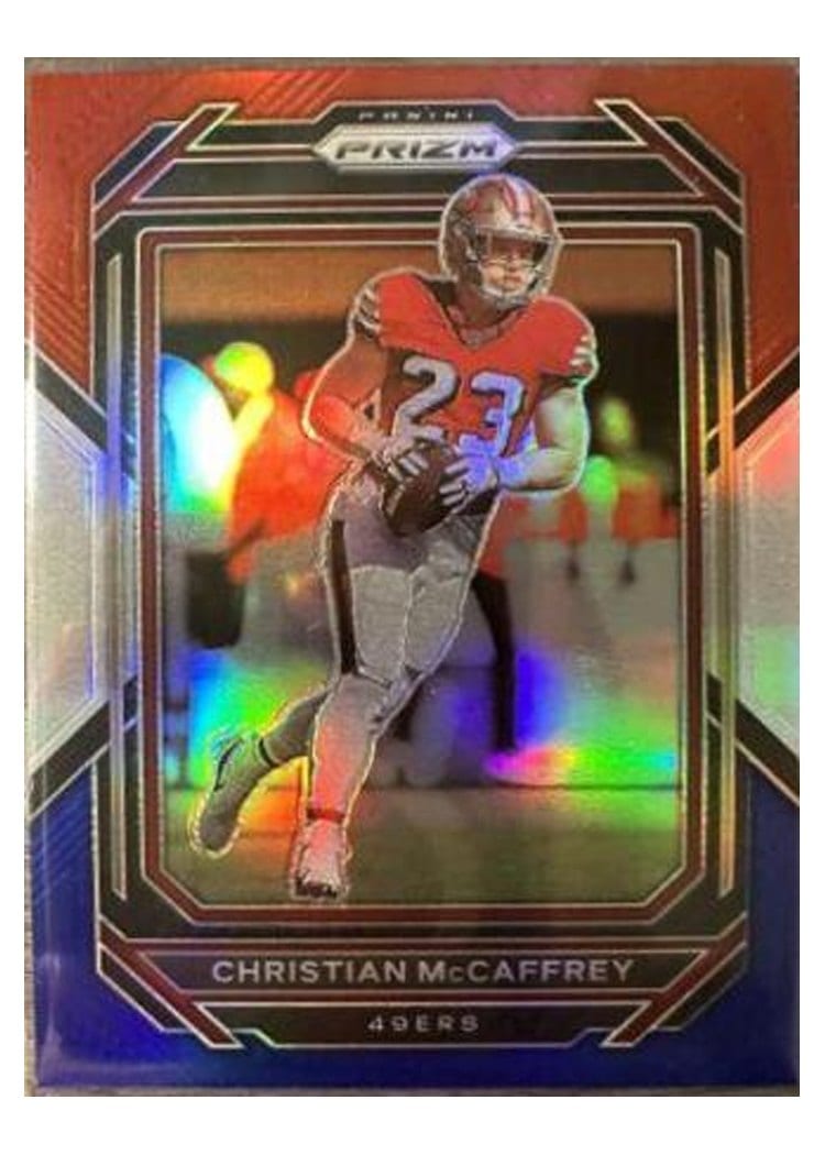 2022 Panini Prizm Base Set Christian McCaffrey Red White Blue #40 card