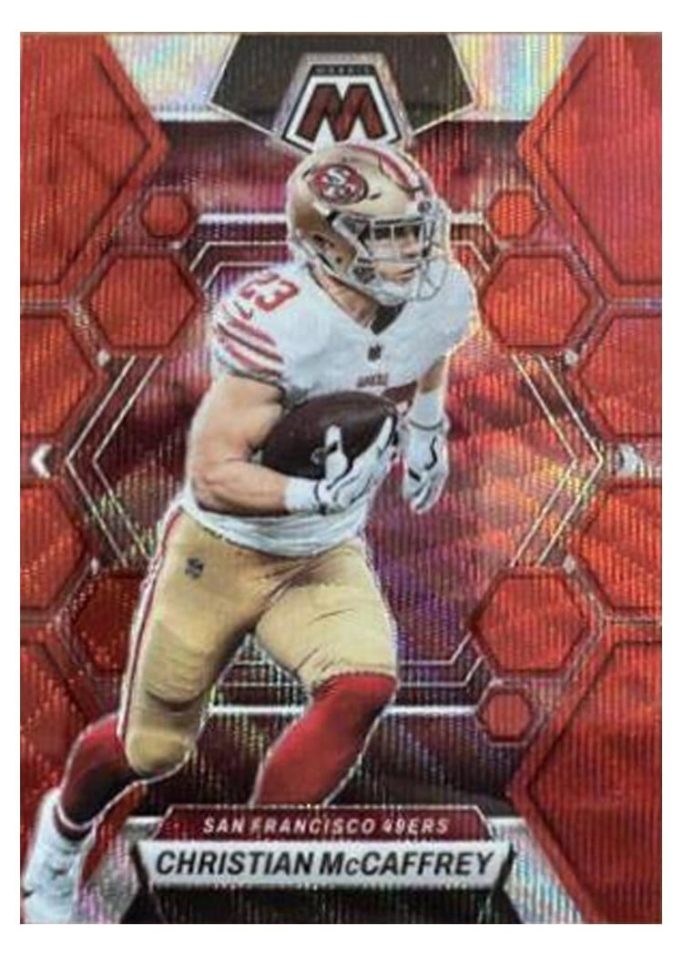 2023 Panini Mosaic Base Set Christian McCaffrey Red Wave #213 card