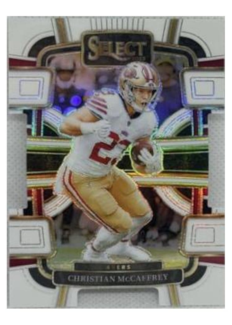 2023 Panini Select Base Set Christian McCaffrey White Prizm Die-Cut #145 card
