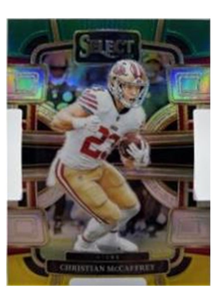 2023 Panini Select Base Set Christian McCaffrey Green Yellow Prizm Die-Cut #88 card