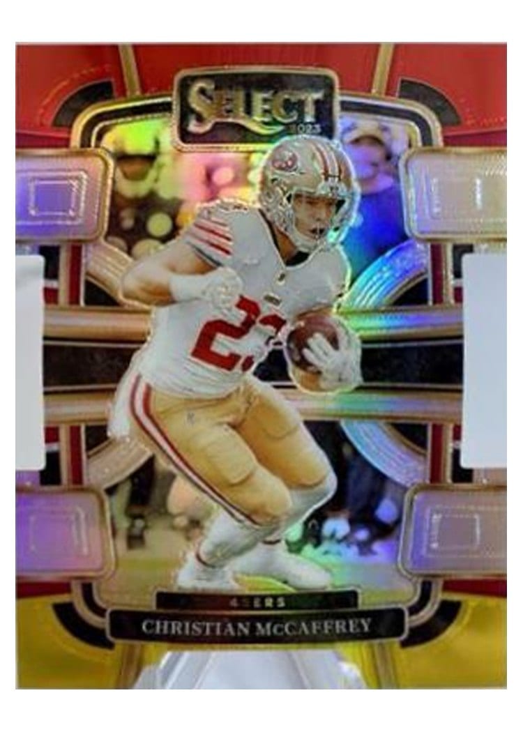 2023 Panini Select Base Set Christian McCaffrey Red Yellow Prizm Die-Cut #88 card