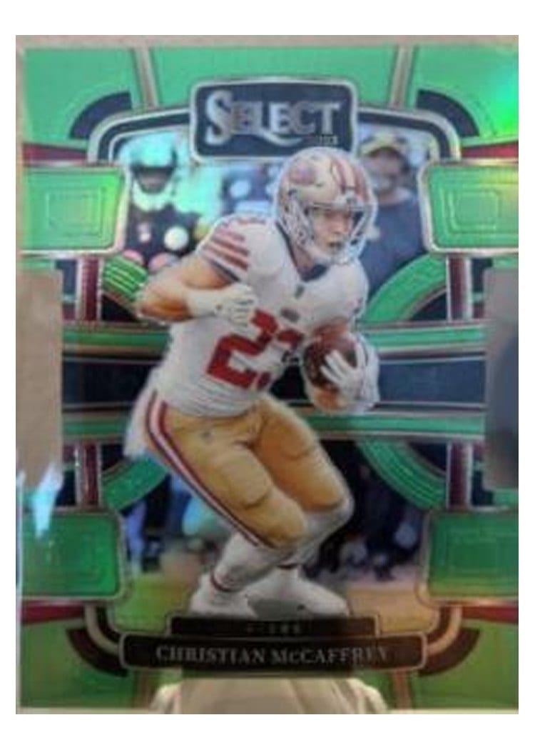 2023 Panini Select Base Set Christian McCaffrey Neon Green Prizm Die-Cut #88 card