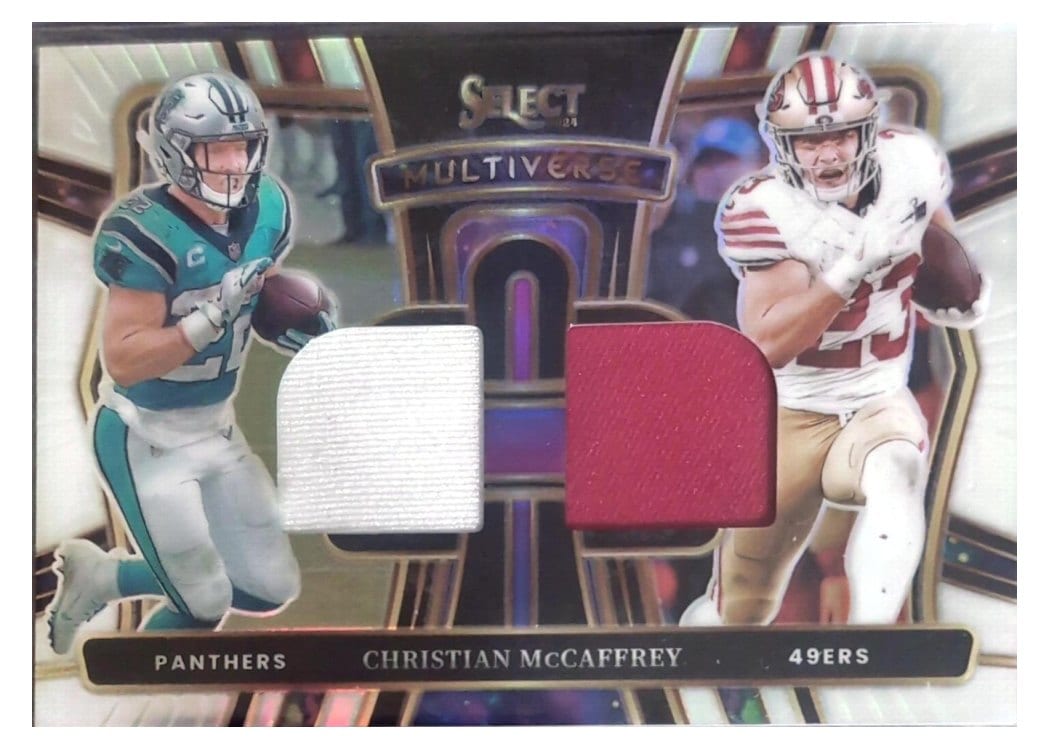 2024 Panini Select Multiverse Prizm Dual Relics Christian McCaffrey #15 card