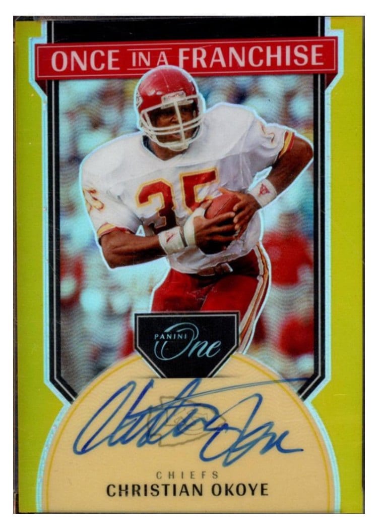 2024 Panini One Once in a Franchise Autographs Christian Okoye Gold Once in a Franchise Autograph #354 card