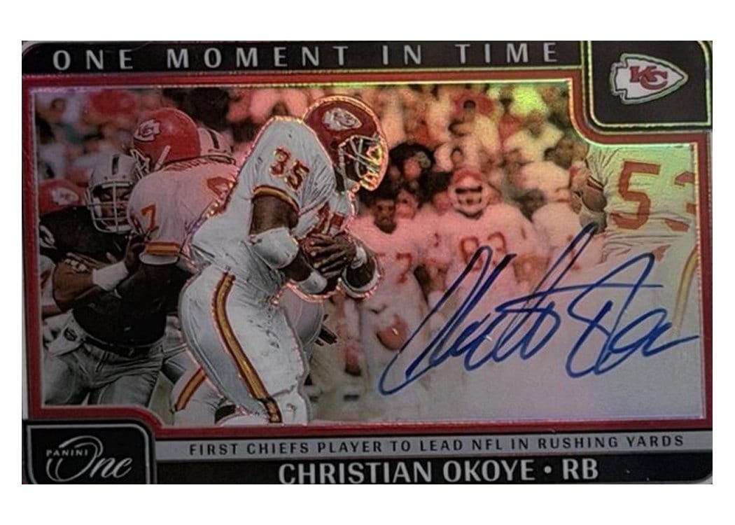 2024 Panini One One Moment in Time Autographs Christian Okoye #394 card