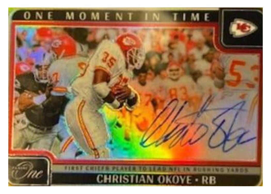 2024 Panini One One Moment in Time Autographs Christian Okoye #394 card