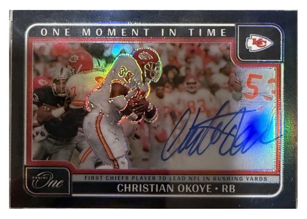 2024 Panini One One Moment in Time Autographs Christian Okoye #394 card