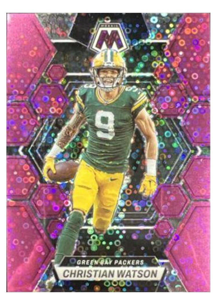2023 Panini Mosaic Base Set Christian Watson No Huddle Pink #86 card