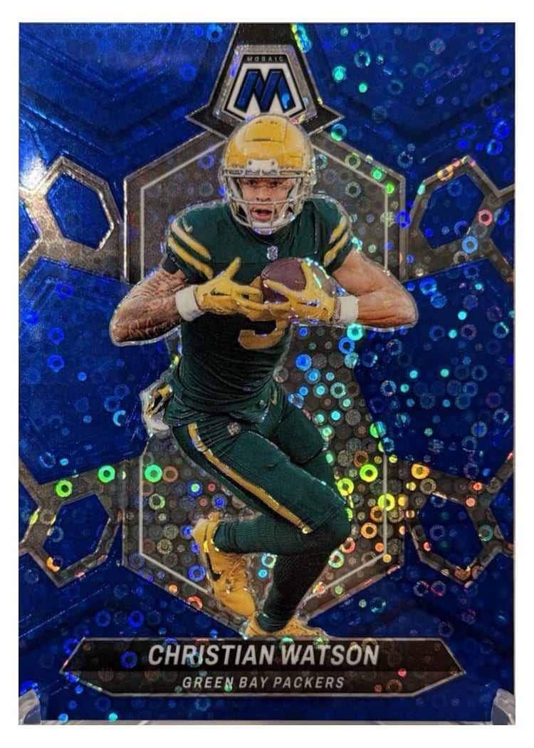 2024 Panini Mosaic Base Set Christian Watson No Huddle Blue #80 card