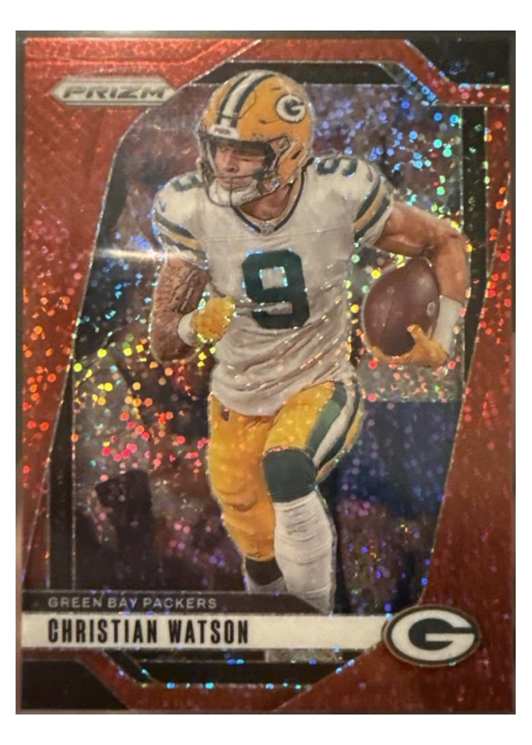 2024 Panini Prizm Base Set Christian Watson Red Sparkle #103 card