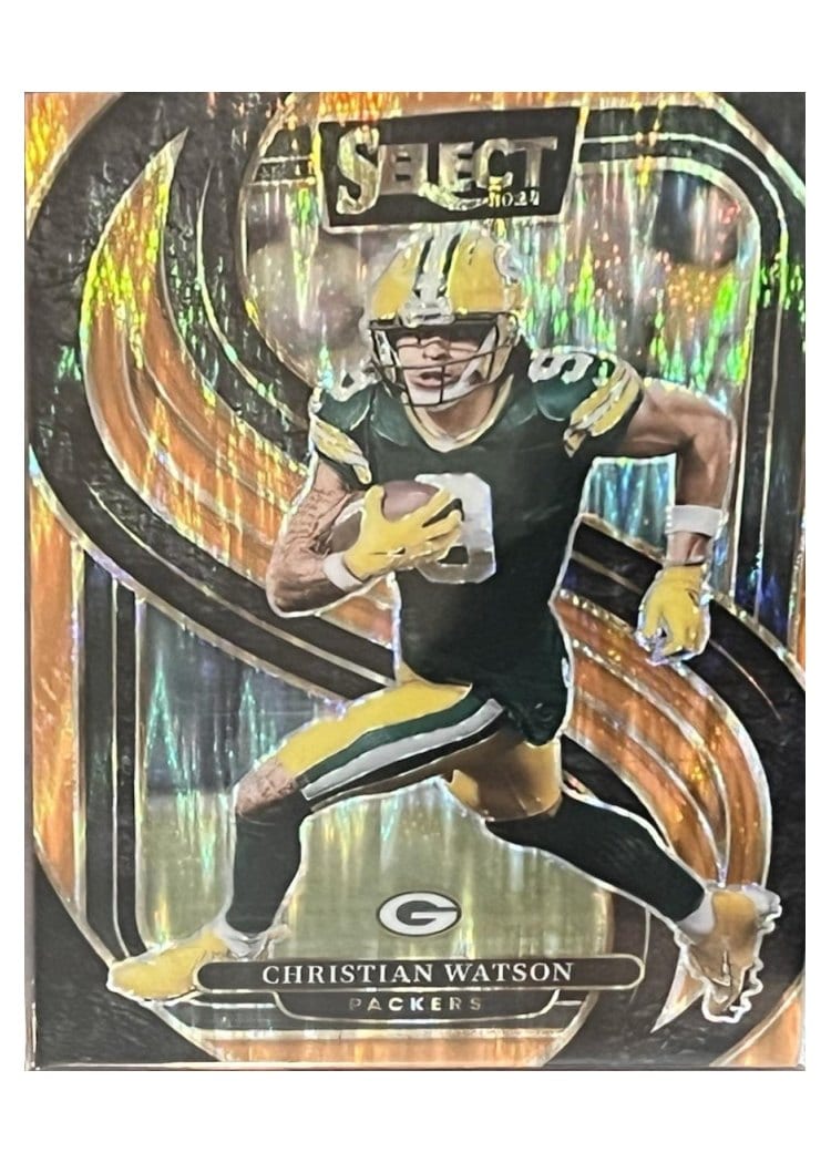 2024 Panini Select Base Set Christian Watson Black Orange Prizm Shock #138 card
