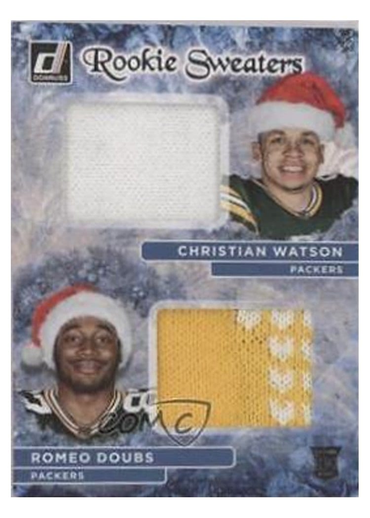 2022 Donruss Rookie Holiday Sweater Dual Christian Watson / Romeo Doubs #RHD-2 card