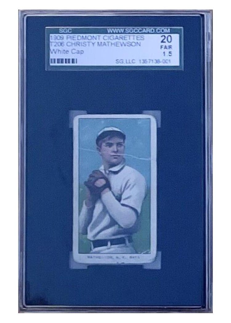 1909 T206 Piedmont 150 Christy Mathewson White Cap card