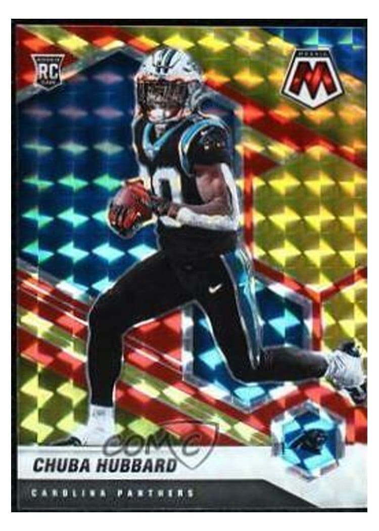 2021 Panini Mosaic Base Set Chuba Hubbard Choice Fusion Red & Yellow #325 card