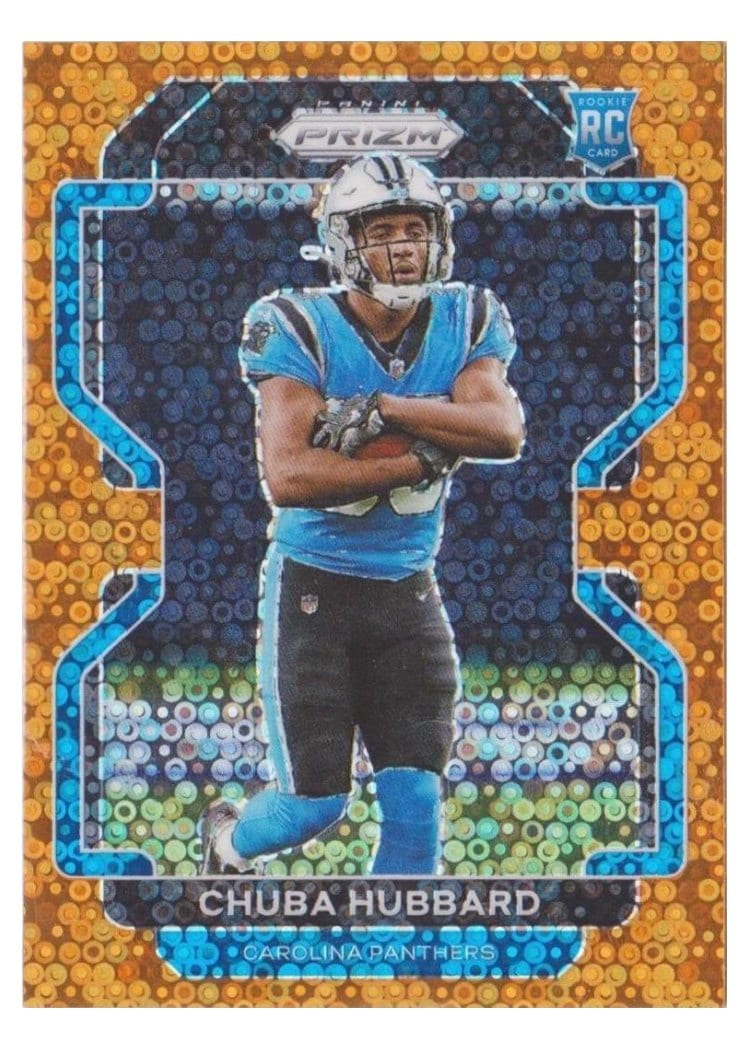 2021 Panini Prizm Base Set Chuba Hubbard Orange Disco Prizm #355 card