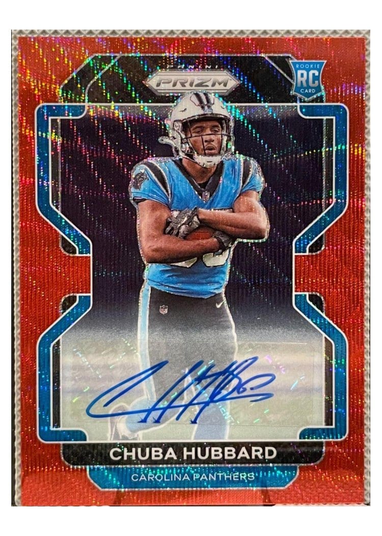 2021 Panini Prizm Base Set Chuba Hubbard Autograph Red Wave Prizm #355 card