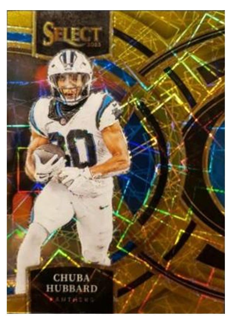 2023 Panini Select Base Set Chuba Hubbard Gold Prizm #191 card