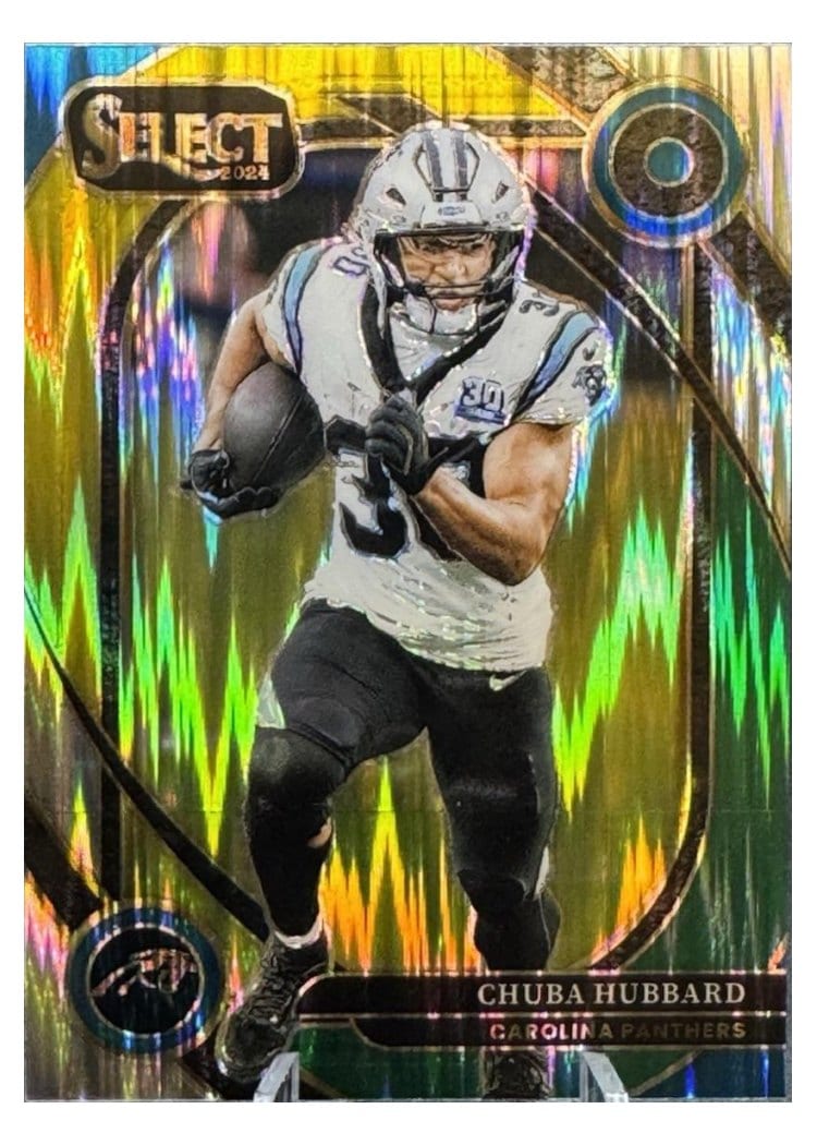 2024 Panini Select Base Set Chuba Hubbard Green Yellow Prizm Shock #238 card