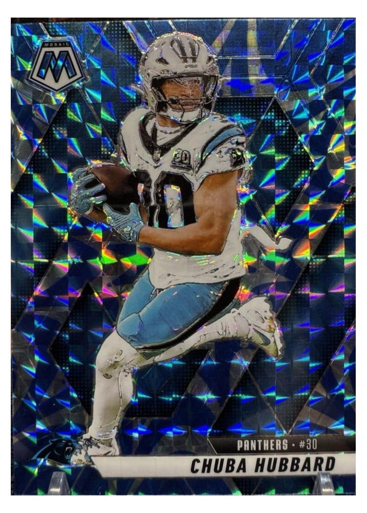 2025 Panini Mosaic Base Set Chuba Hubbard Reactive Blue #193 card