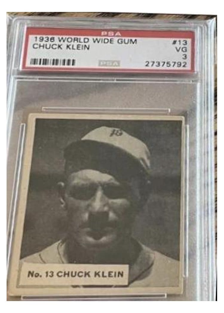 1936 World Wide Gum Chuck Klein #13 card
