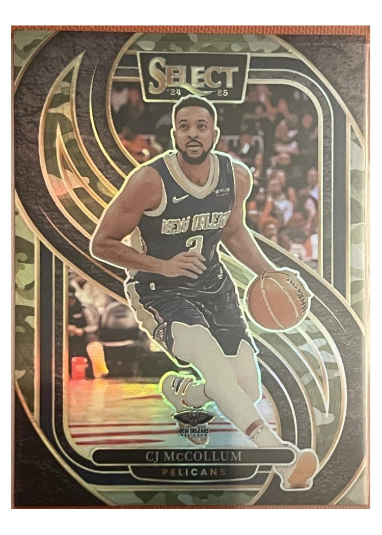 2024-25 Panini Select Base Set CJ McCollum Green Camo Prizm #133 card