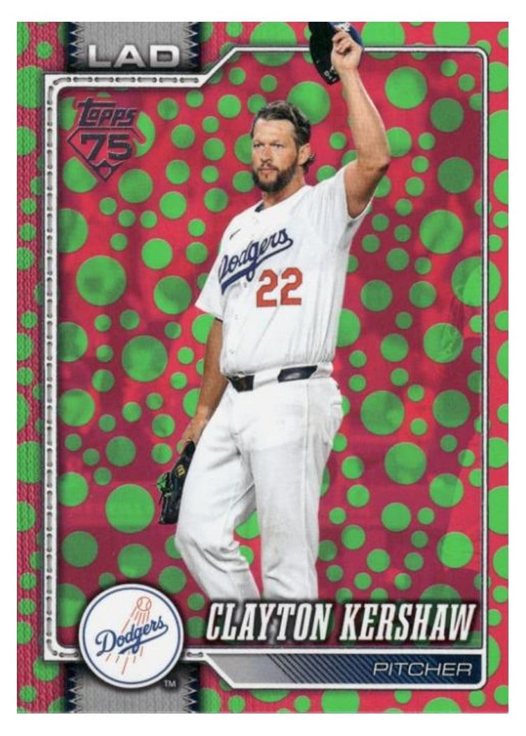 2026 Topps Clayton Kershaw Holiday Dots Green Pink #22 card