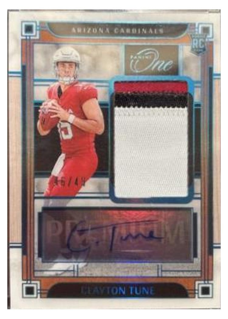 2023 Panini One Premium Rookie Patch Autographs Clayton Tune Blue Patch Autograph #121 card