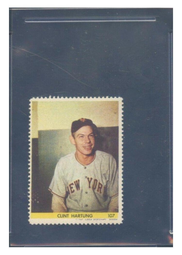 1949 Eureka Sportstamps Clint Hartung #107 card