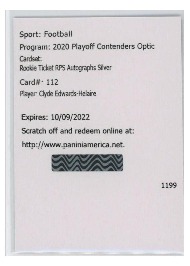 2020 Panini Contenders Optic Base Set Clyde Edwards-Helaire Autograph Silver #112 card