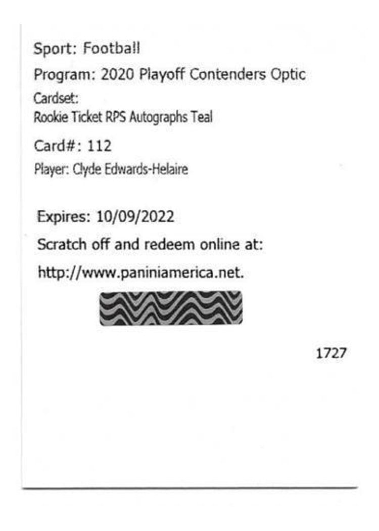 2020 Panini Contenders Optic Base Set Clyde Edwards-Helaire #112 card
