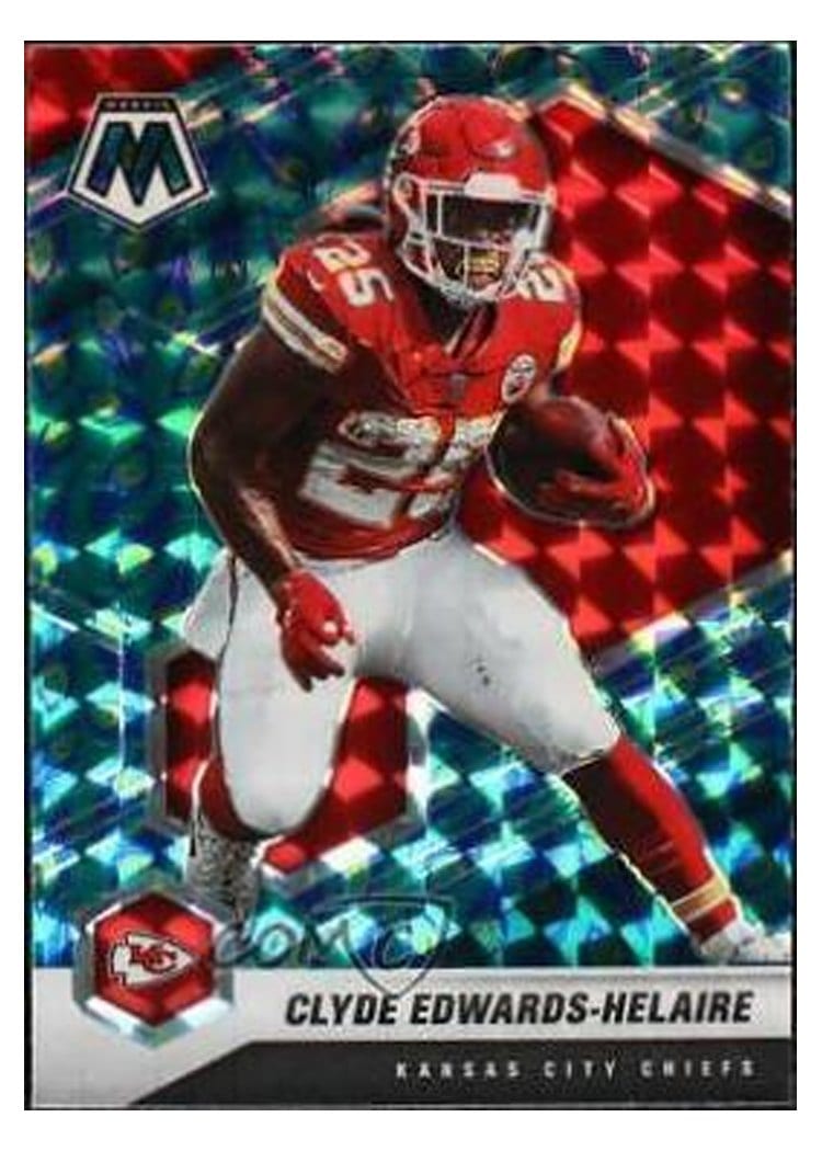2021 Panini Mosaic Base Set Clyde Edwards-Helaire Choice Peacock Mosaic #6 card