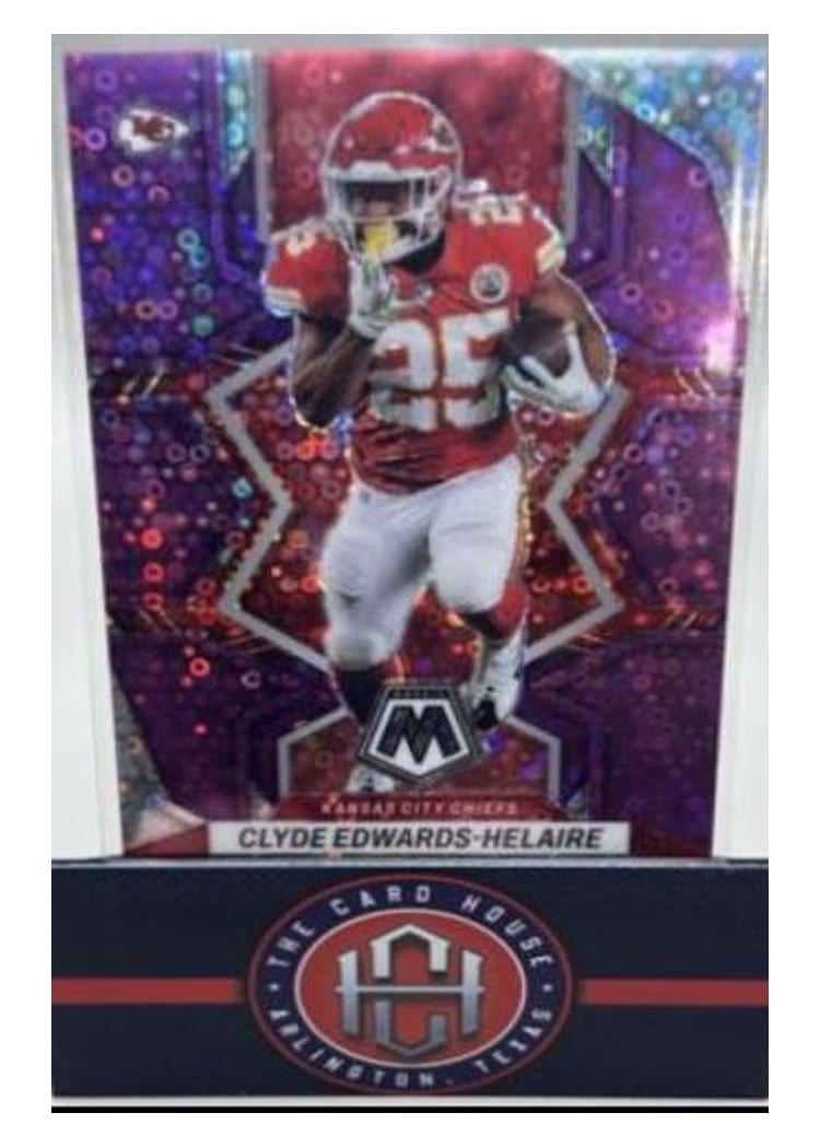 2022 Panini Mosaic Clyde Edwards Helaire No Huddle Purple #95 card