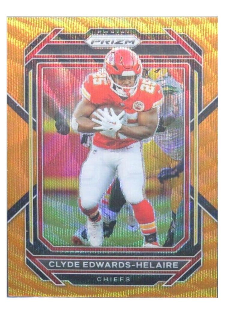 2022 Panini Prizm Base Set Clyde Edwards-Helaire Orange Wave #140 card