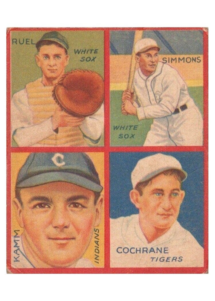 1935 Goudey 4 in 1 Cochrane, Kamm, Ruel, Simmons #1J card