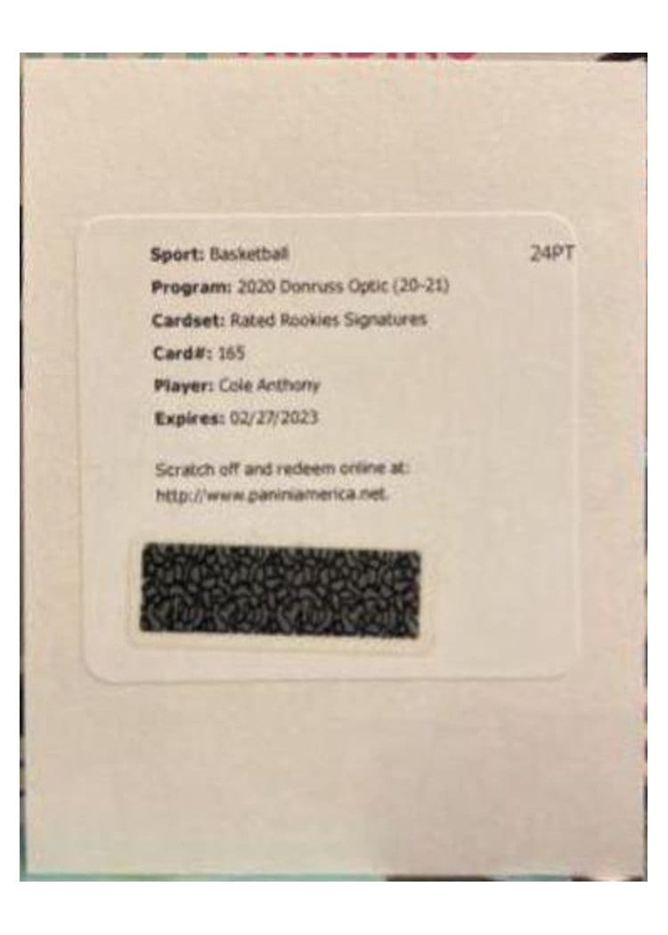 2020-21 Donruss Optic Base Set Cole Anthony #165 card