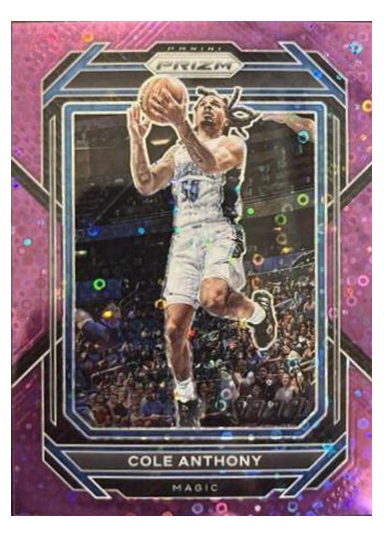 2022-23 Panini Prizm Base Set Cole Anthony Fast Break Purple Prizm #180 card