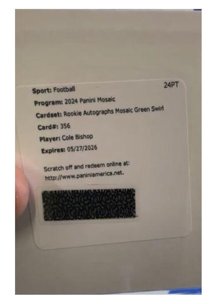 2024 Panini Mosaic Base Set Cole Bishop #356 card