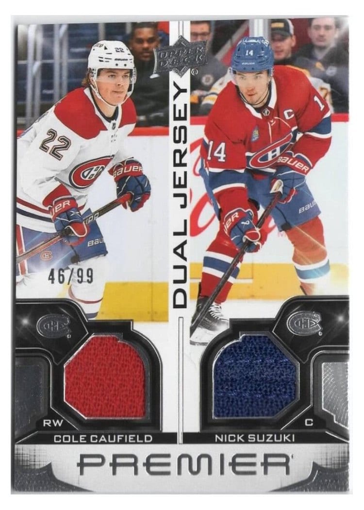 2022-23 Upper Deck Premier Premier Dual Jersey Cole Caufield/Nick Suzuki #PD-CCNS card