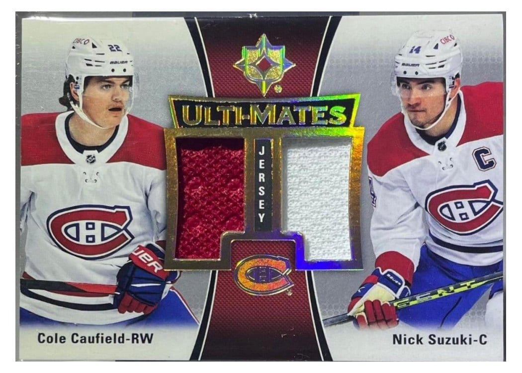 2022-23 Upper Deck Ultimate Collection Ulti-Mates Jersey Cole Caufield/Nick Suzuki #UTM-SC card