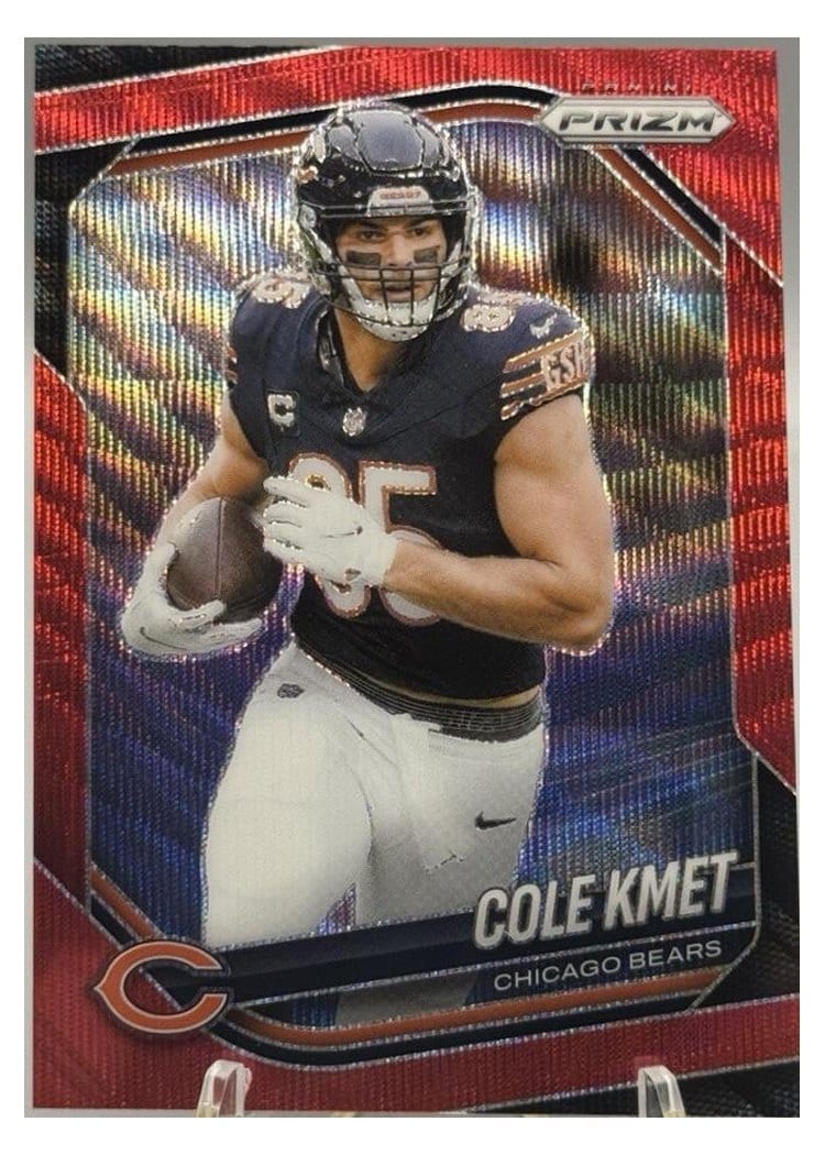 2025 Panini Prizm Base Set Cole Kmet Red Wave #112 card