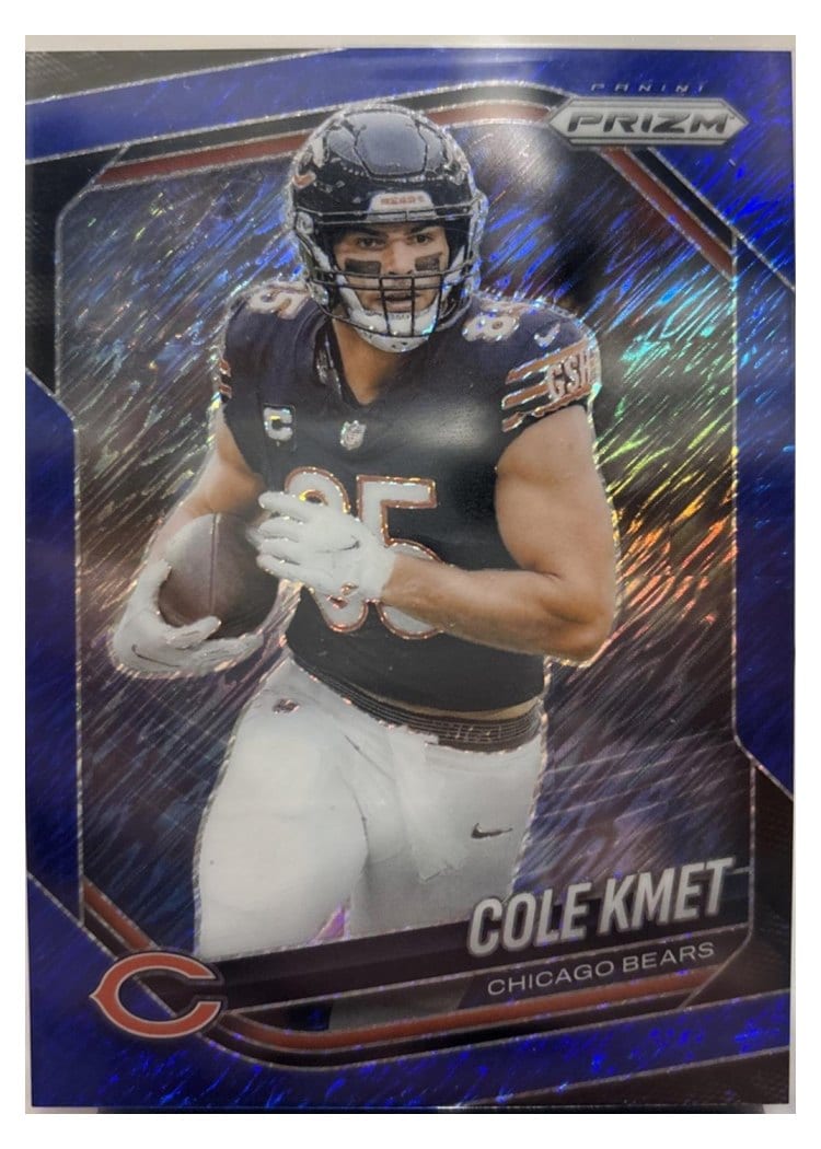 2025 Panini Prizm Base Set Cole Kmet Blue Shimmer #112 card